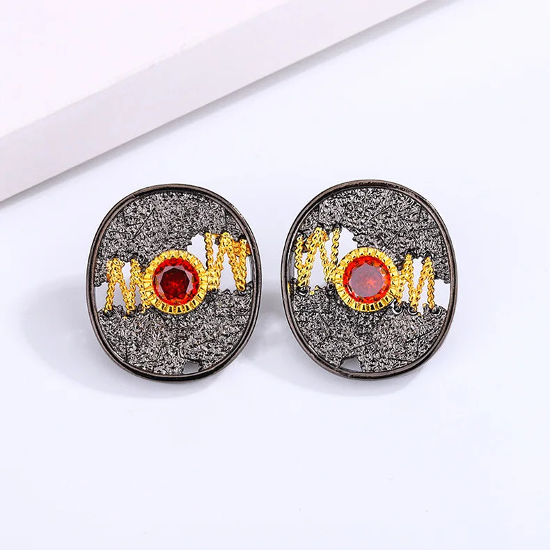 Vintage Red Zircon Earrings Punk Style Jewelry