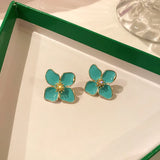 Vintage 14K Plated Flower Enamel Earrings S925 Silver Needle Stud Jewelry
