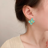 Vintage 14K Plated Flower Enamel Earrings S925 Silver Needle Stud Jewelry