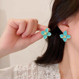 Vintage 14K Plated Flower Enamel Earrings S925 Silver Needle Stud Jewelry
