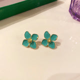 Vintage 14K Plated Flower Enamel Earrings S925 Silver Needle Stud Jewelry
