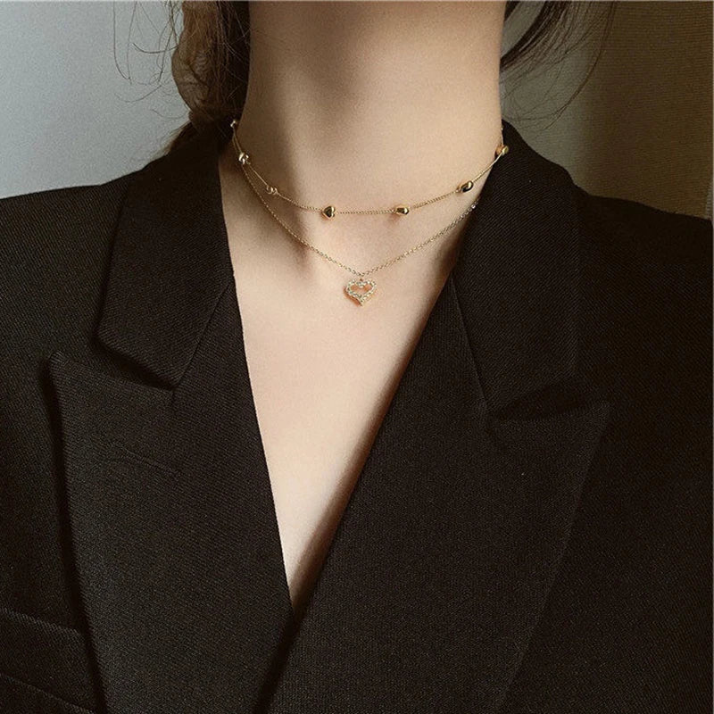 14k Diamond Double Layer Chain Necklace Zirconia