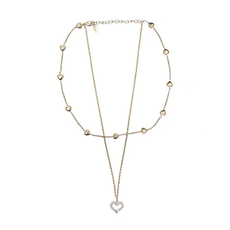 14k Diamond Double Layer Chain Necklace Zirconia