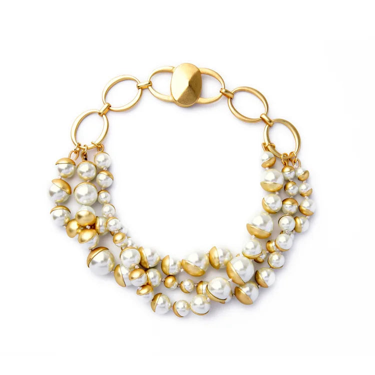 Vintage Glass Pearl Multilayer Short Necklace for Women Chokers