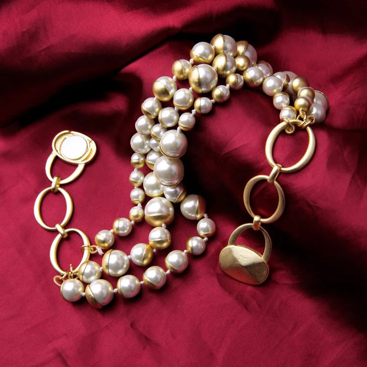 Vintage Glass Pearl Multilayer Short Necklace for Women Chokers