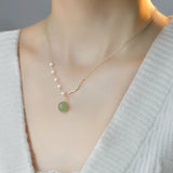 Vintage Hetian Jades Stone Choker Necklaces Natutral Baroque Pearls Jewelry