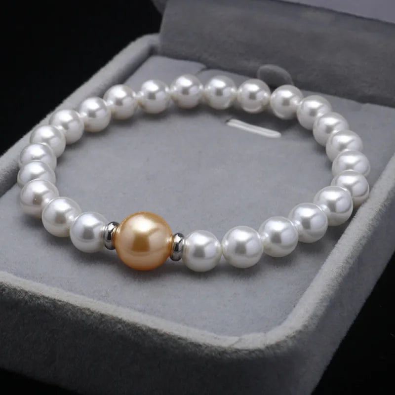Vintage Steel Charm Mother of Pearl Shell Bracelets