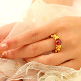 Vintage Personality Agate Stone Ring Women Adjustable Golden Wedding Jewelry