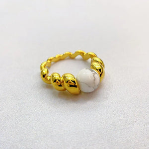 Vintage Personality Agate Stone Ring Women Adjustable Golden Wedding Jewelry