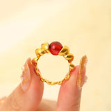 Vintage Personality Agate Stone Ring Women Adjustable Golden Wedding Jewelry
