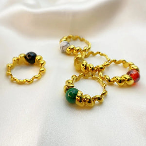Vintage Personality Agate Stone Ring Women Adjustable Golden Wedding Jewelry