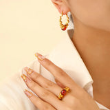 Vintage Personality Agate Stone Ring Women Adjustable Golden Wedding Jewelry