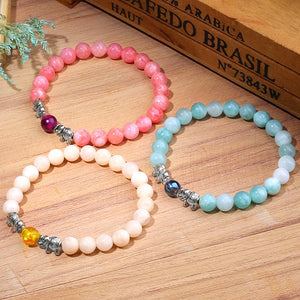 Vintage Elephant Charm Bracelet Natural Stone Angelite Beads Bangles