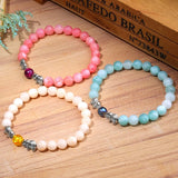 Vintage Elephant Charm Bracelet Natural Stone Angelite Beads Bangles