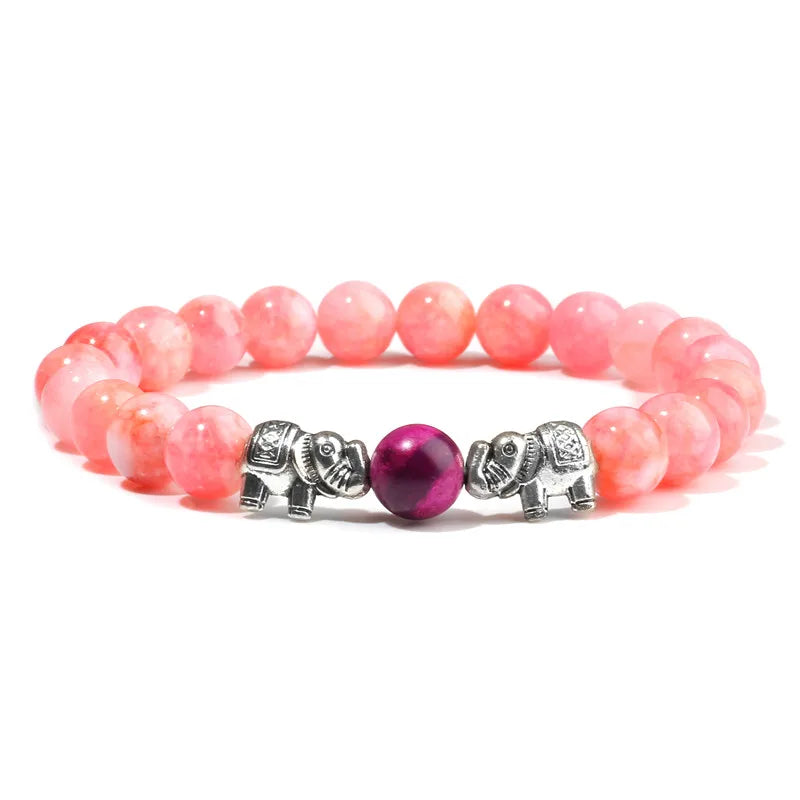 Vintage Elephant Charm Bracelet Natural Stone Angelite Beads Bangles
