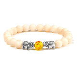 Vintage Elephant Charm Bracelet Natural Stone Angelite Beads Bangles