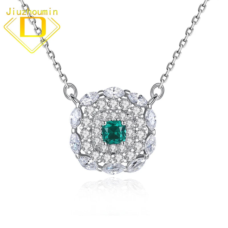 Vintage Emerald Gemstone Pendant Flower Zircon Necklace