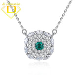 Vintage Emerald Gemstone Pendant Flower Zircon Necklace