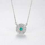 Vintage Emerald Gemstone Pendant Flower Zircon Necklace