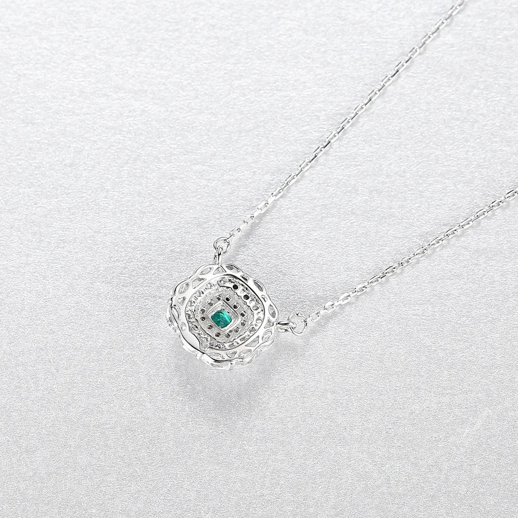 Vintage Emerald Gemstone Pendant Flower Zircon Necklace