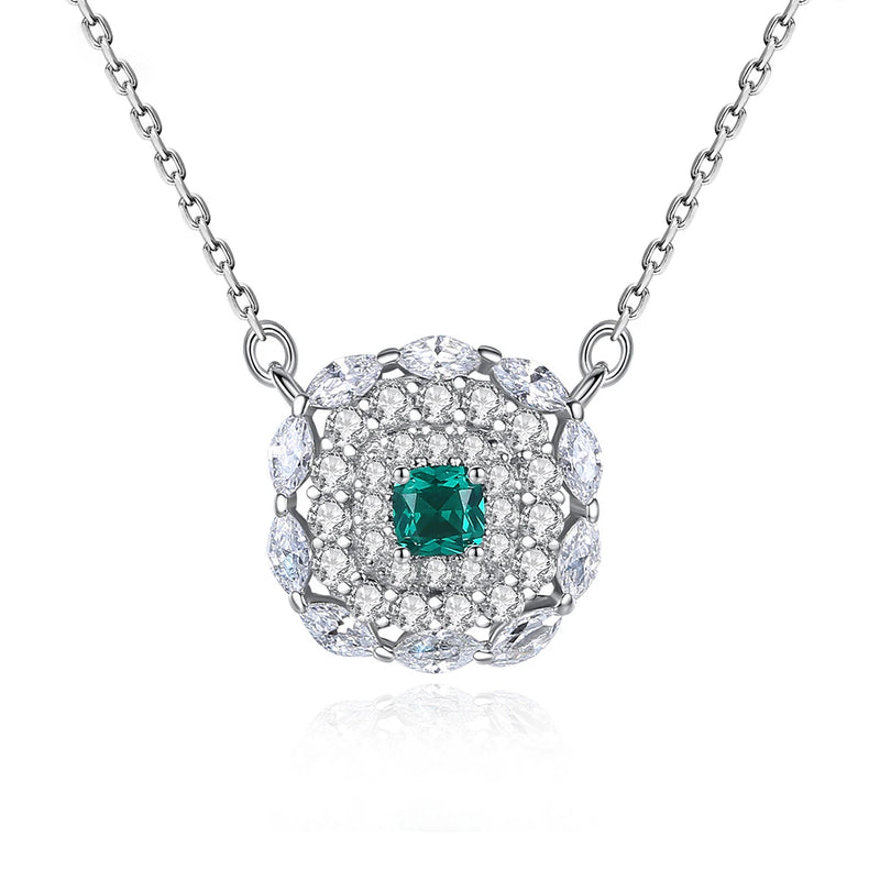 Vintage Emerald Gemstone Pendant Flower Zircon Necklace