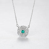 Vintage Emerald Gemstone Pendant Flower Zircon Necklace