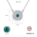 Vintage Emerald Gemstone Pendant Flower Zircon Necklace