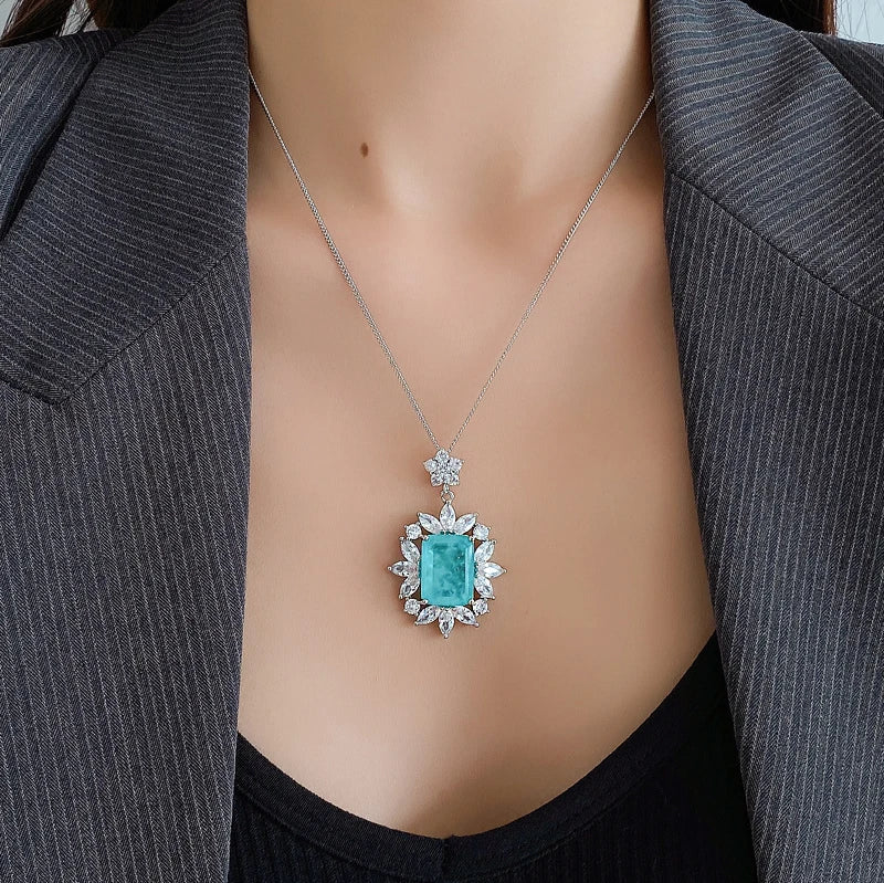 Emerald Paraiba Necklace 925 Silver Star Pendant Chocker