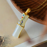 Enamel Bamboo Clouds Jade Pendant Necklace 18k Filled Chain