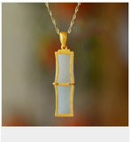 Enamel Bamboo Clouds Jade Pendant Necklace 18k Filled Chain