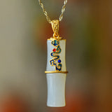 Enamel Bamboo Clouds Jade Pendant Necklace 18k Filled Chain