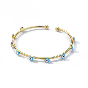 Vintage Enamel Evil Eye Bracelet Stainless Steel Cuff Bangle