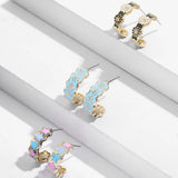Enamel Flower Small Hoop Earrings Geometric Statement Round Circle Huggie