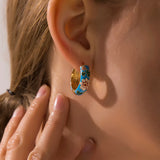 Enamel Flower Small Hoop Earrings Geometric Statement Round Circle Huggie