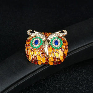 Vintage Owl Brooch Pin Crystal Rhinestone Jewelry