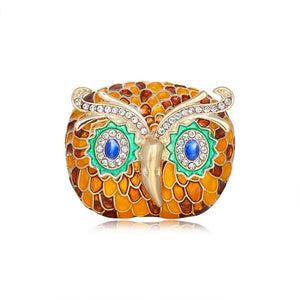 Vintage Owl Brooch Pin Crystal Rhinestone Jewelry