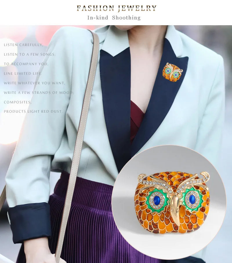 Vintage Owl Brooch Pin Crystal Rhinestone Jewelry