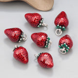 Enamel Red Strawberry Pendant 925 Sterling Silver for Jewelry Making