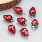 Enamel Red Strawberry Pendant 925 Sterling Silver for Jewelry Making