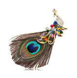 Vintage Enamel Rhinestone Tassel Peacock Feather Brooch for Women