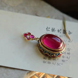 Vintage Enamel Clouds Pendant Natural Carnelian Oval Necklace
