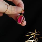 Vintage Enamel Clouds Pendant Natural Carnelian Oval Necklace