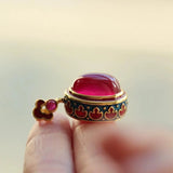 Vintage Enamel Clouds Pendant Natural Carnelian Oval Necklace