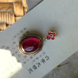 Vintage Enamel Clouds Pendant Natural Carnelian Oval Necklace