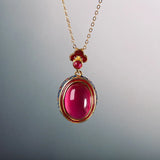 Vintage Enamel Clouds Pendant Natural Carnelian Oval Necklace