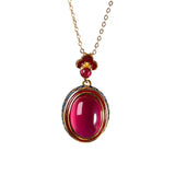 Vintage Enamel Clouds Pendant Natural Carnelian Oval Necklace