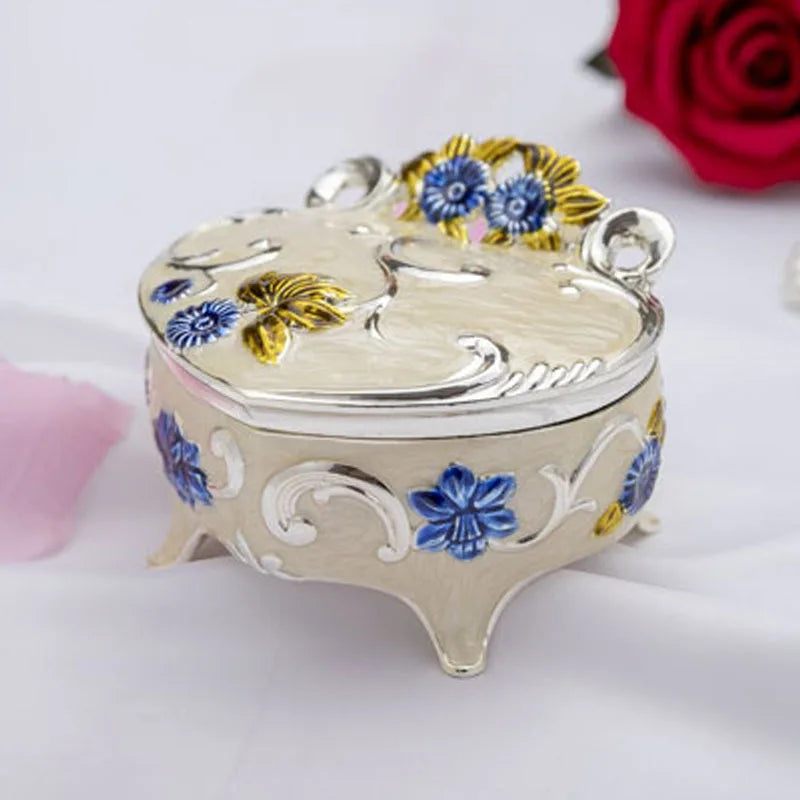 Vintage Heart-shaped Trinket Box with Red Flower
