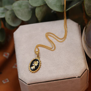 Vintage Epoxy Enamel Elizabeth Queen Pendant Necklace