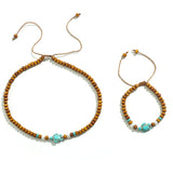 Ethnic Brown Wood Beads Clavicle Necklace with Turtle Pendant