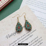 Vintage Ethnic Earrings Nepalese Tibetan Gemstone Retro Style Jewelry